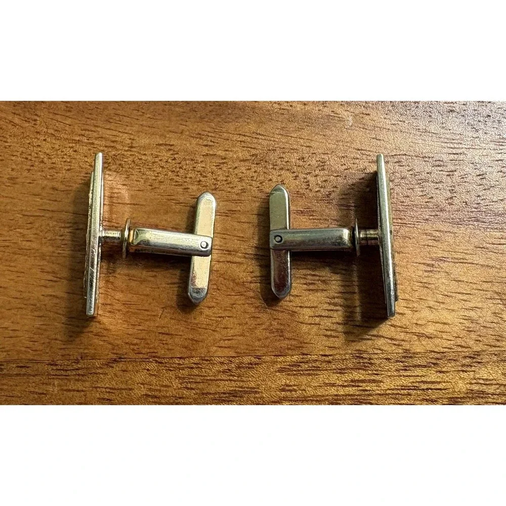 Vintage Hickok USA Gold Tone Rectangle Textured Diamond Cufflinks Bullet Back